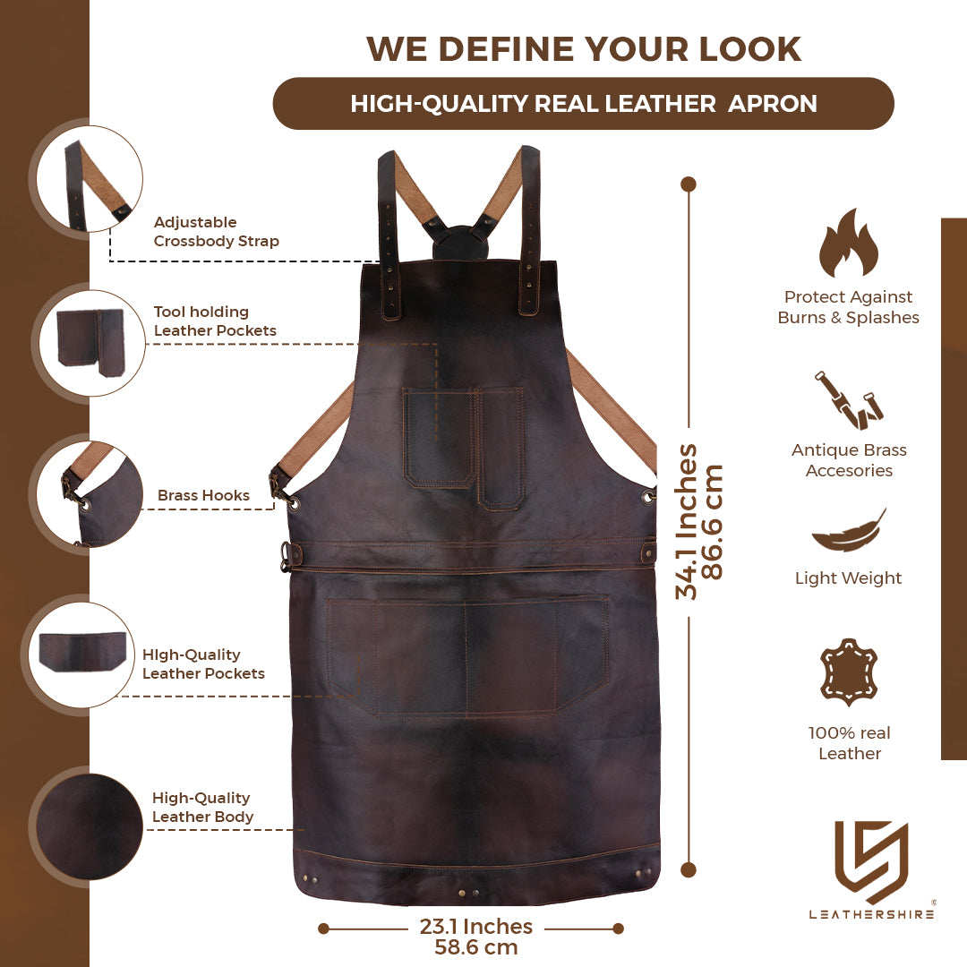 The Buckinghamshire Dark Brown Full Grain Leather Crossbody Apron