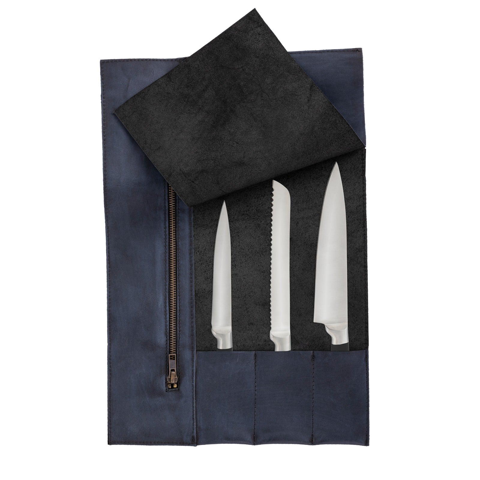 The Nottinghamshire Handmade Waxed Black Leather Chef Roll