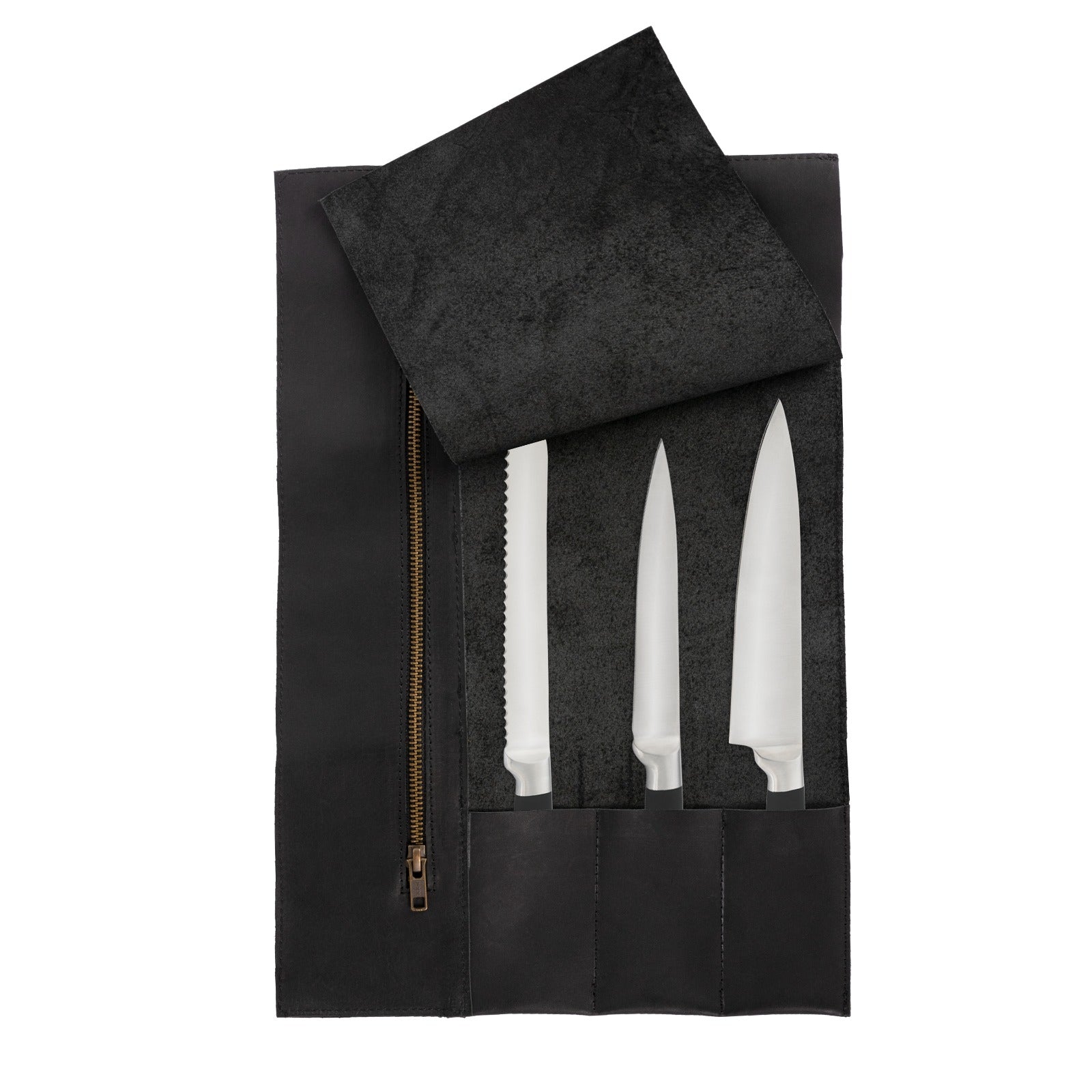 The Riding Full Grain Handmad Black Leather Knife Roll