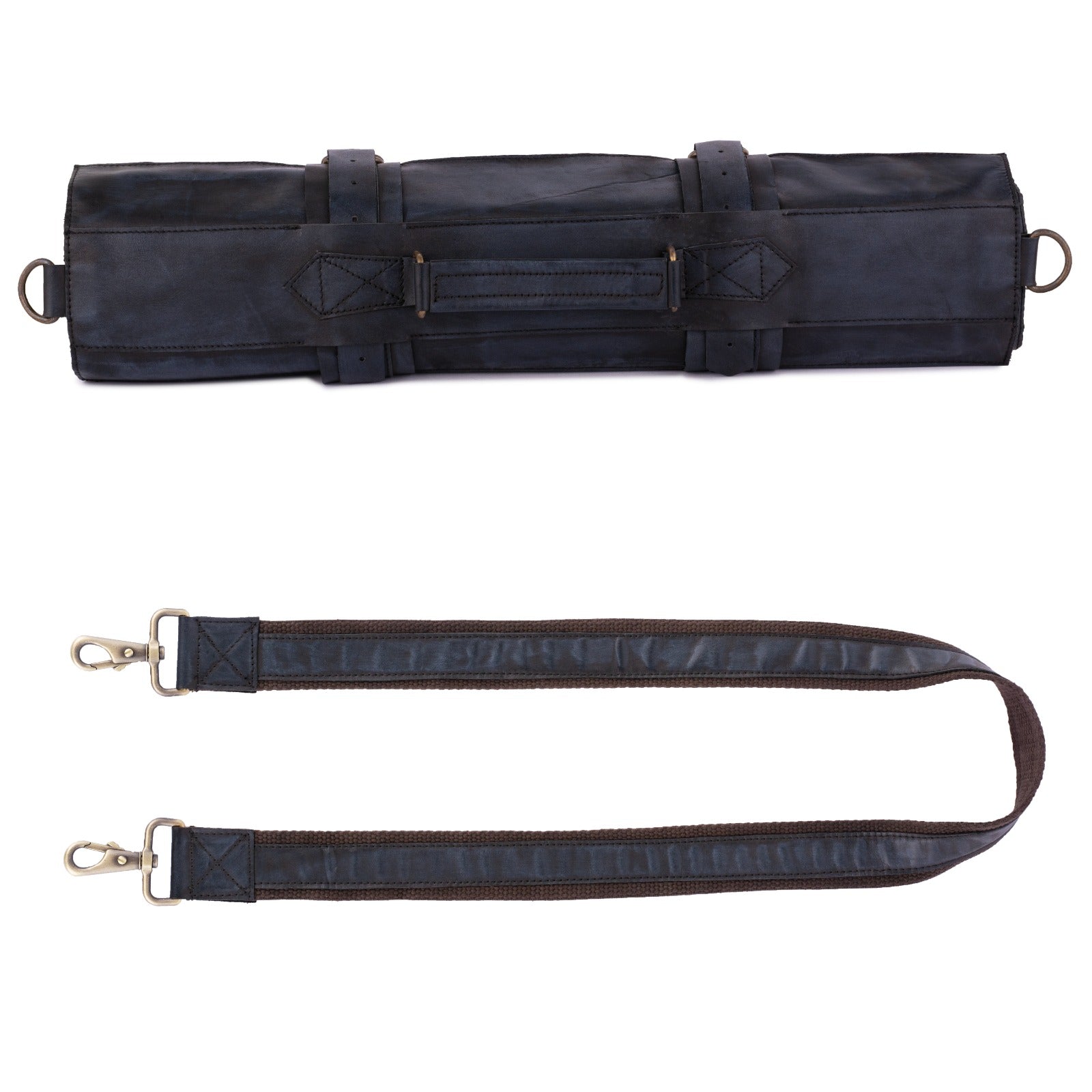 Chef Black Wax Leather apron and Roll with free utility belt Gift Set