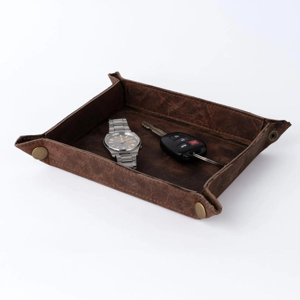 Handmade Full Grain Dark Brown crazy Horse Pull Up leather tray