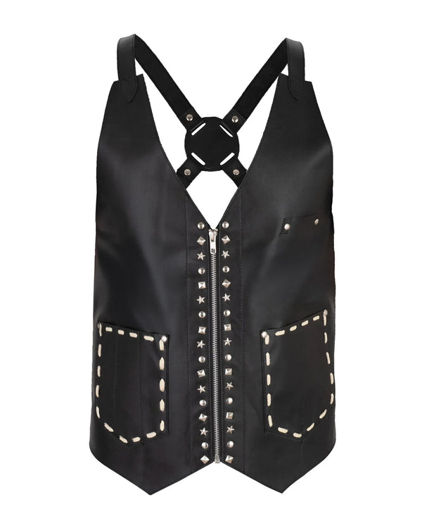 The Essex Black Leather Vest for Barbers and Bartenders