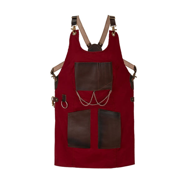 The Bedfordshire New Style Maroon Canvas and Leather Apron