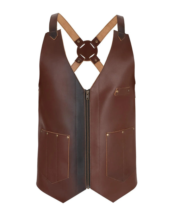 The Essex Tan Brown Leather Vest for Barbers and Bartenders
