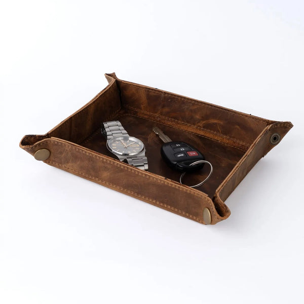 Handmade Full Grain Tan Brown crazy Horse Pull Up leather tray