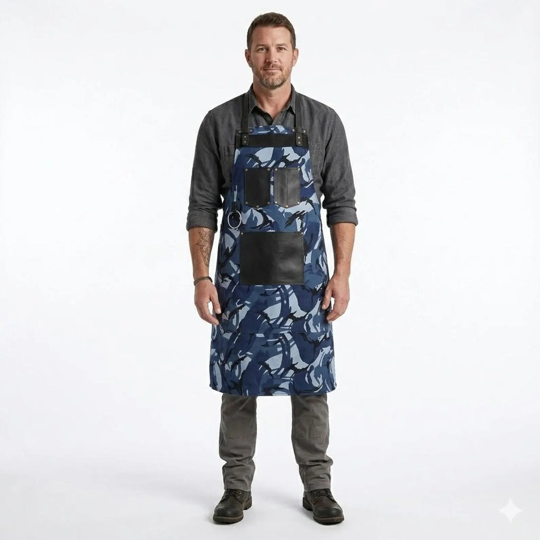 Apron Ropol Chef Camo Blue Leather apron and Roll Gift Set – LEATHERSHIRE