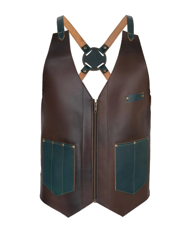 The Essex Dark Brown Leather Vest for Barbers and Bartenders