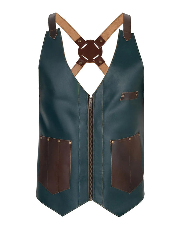 The Essex Green Leather Vest for Barbers and Bartenders