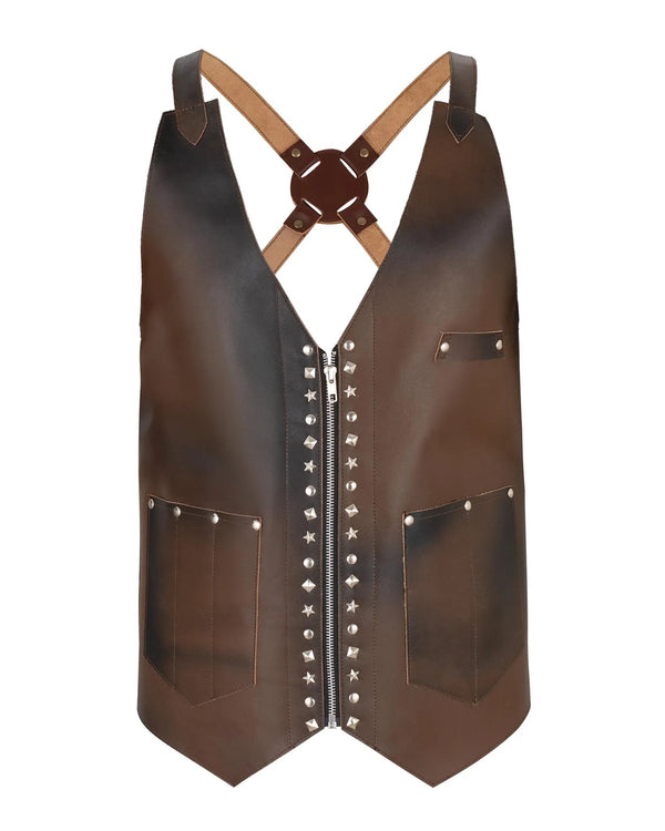 The Essex Studd Diss Brown Leather Vest for Barbers and Bartenders