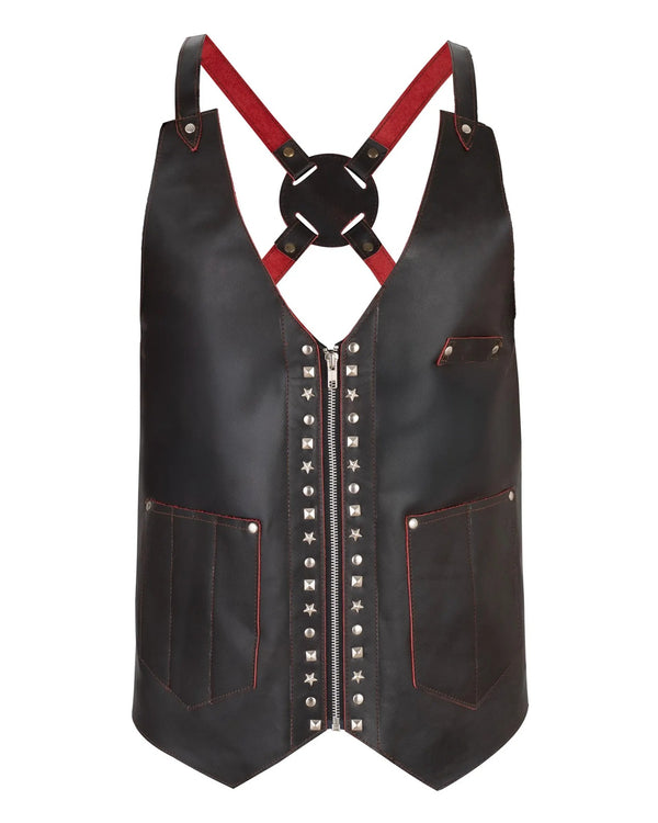 The Essex Chocolate Brown studd Leather Vest for Barbers and Bartenders