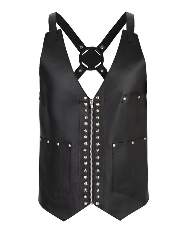 The Essex Stud Black Leather Vest for Barbers and Bartenders