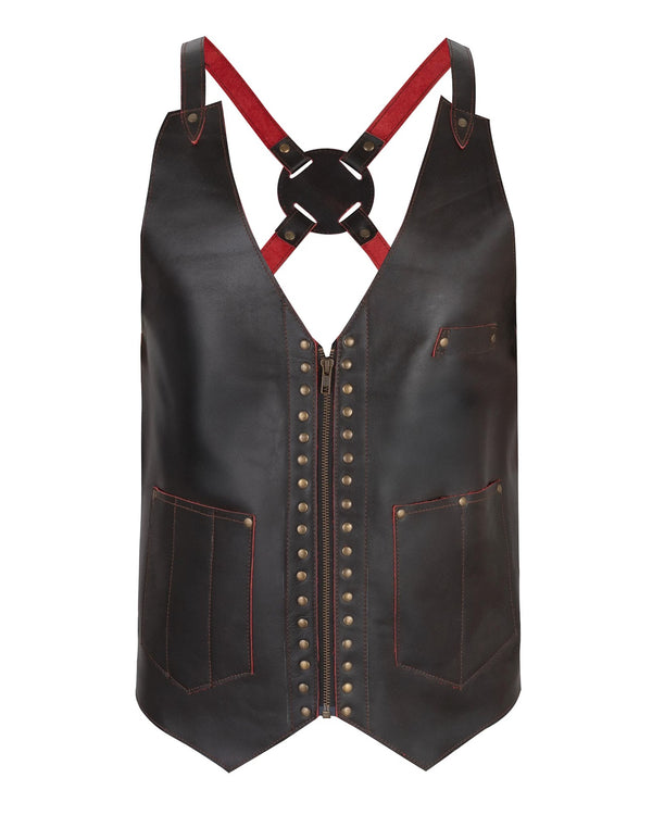 The Essex Chocolate Brown Rivet Leather Vest for Barbers and Bartenders