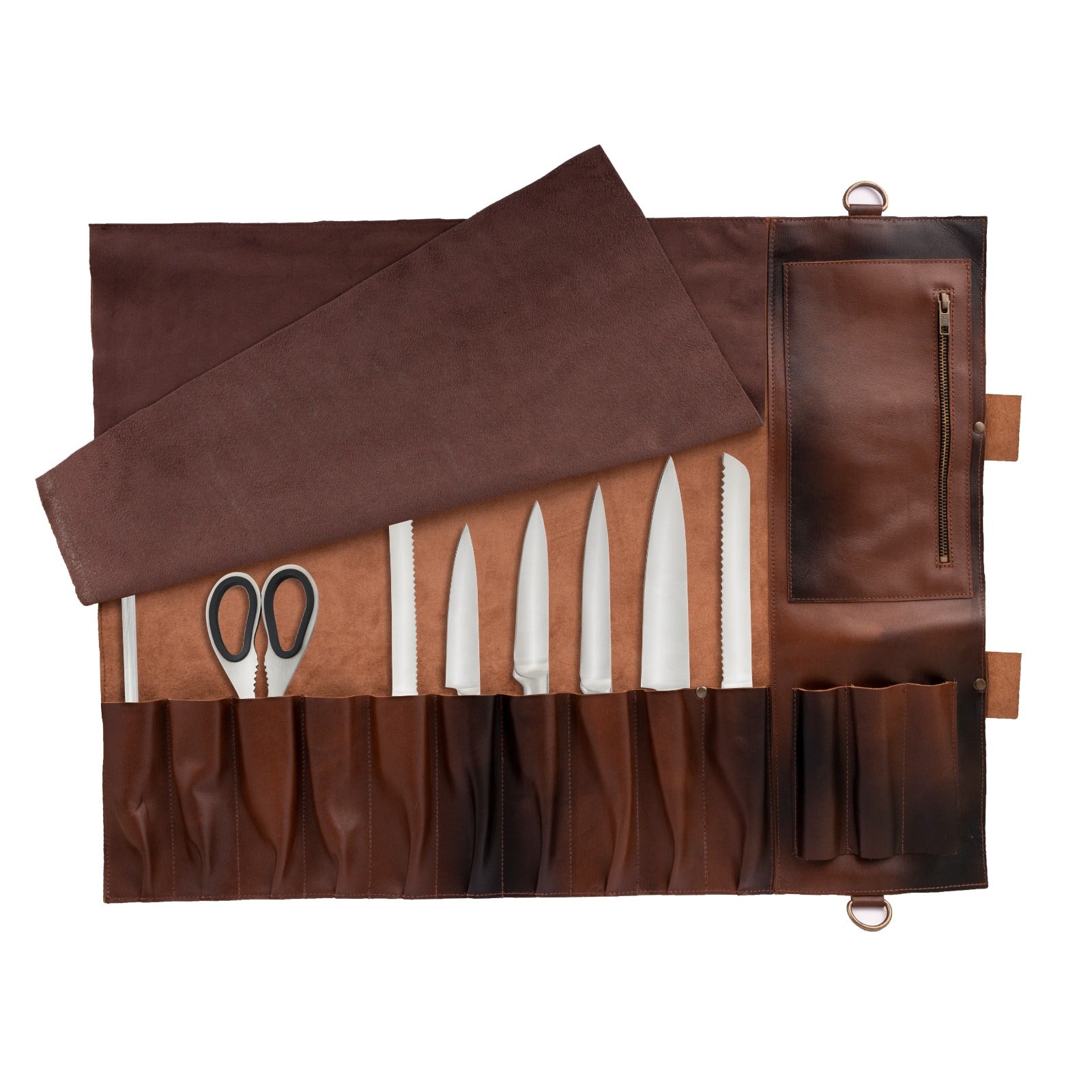 The Bedfordshire Full Grain 11 Pocket Handmade Brown Leather knife Roll