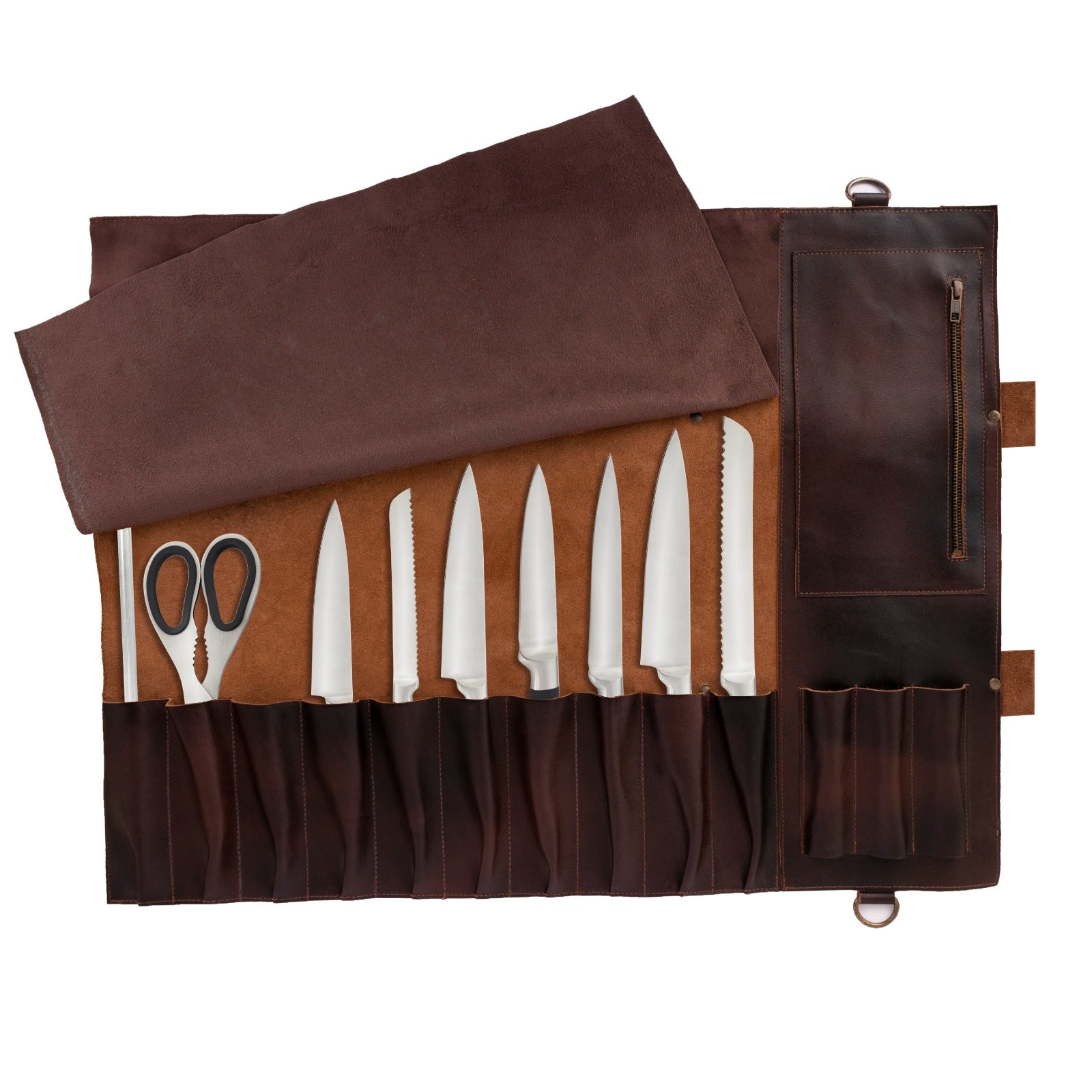 Chef Dark brown Leather apron and Roll with Free Cap Gift Set