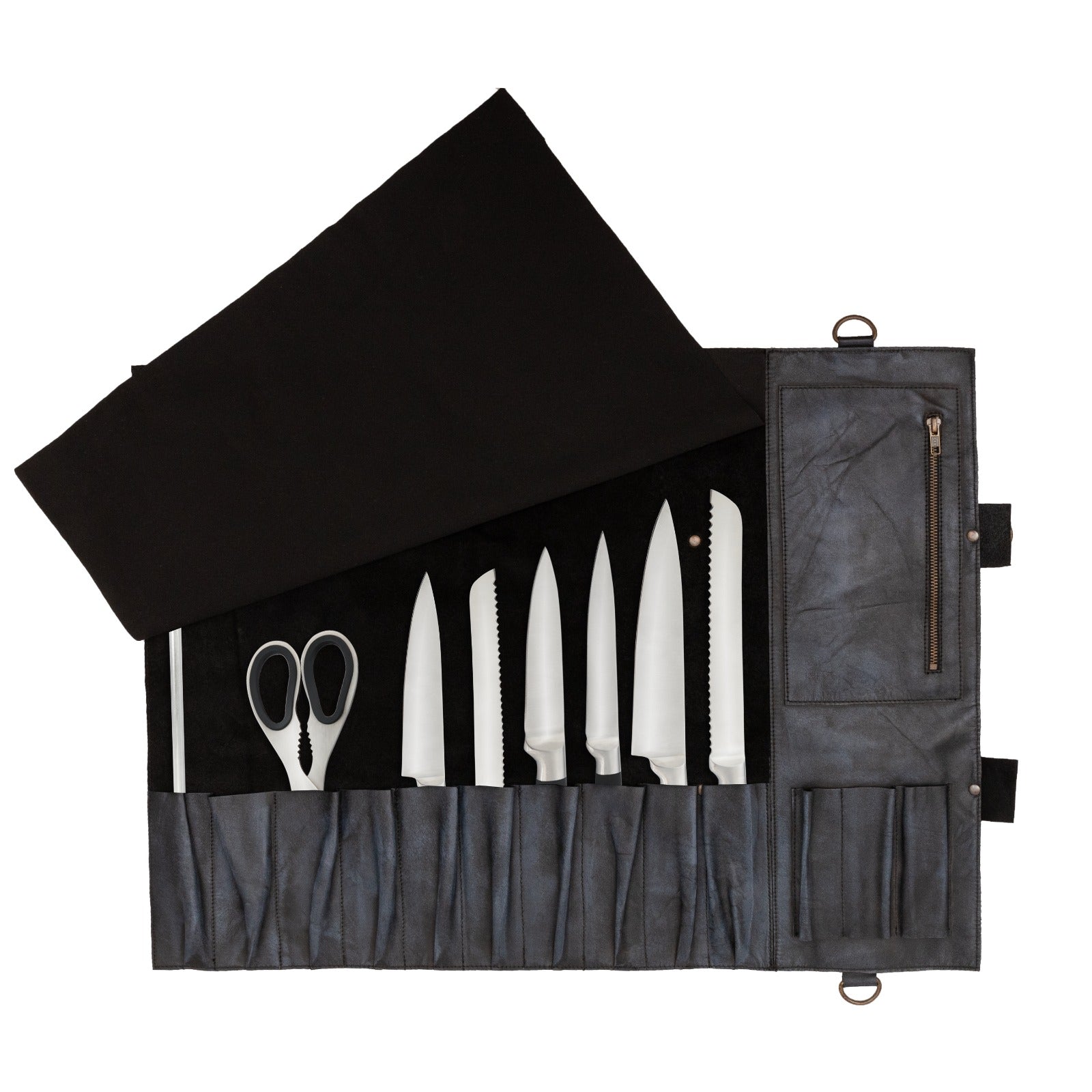 Chef Black Wax Leather apron and Roll with free utility belt Gift Set