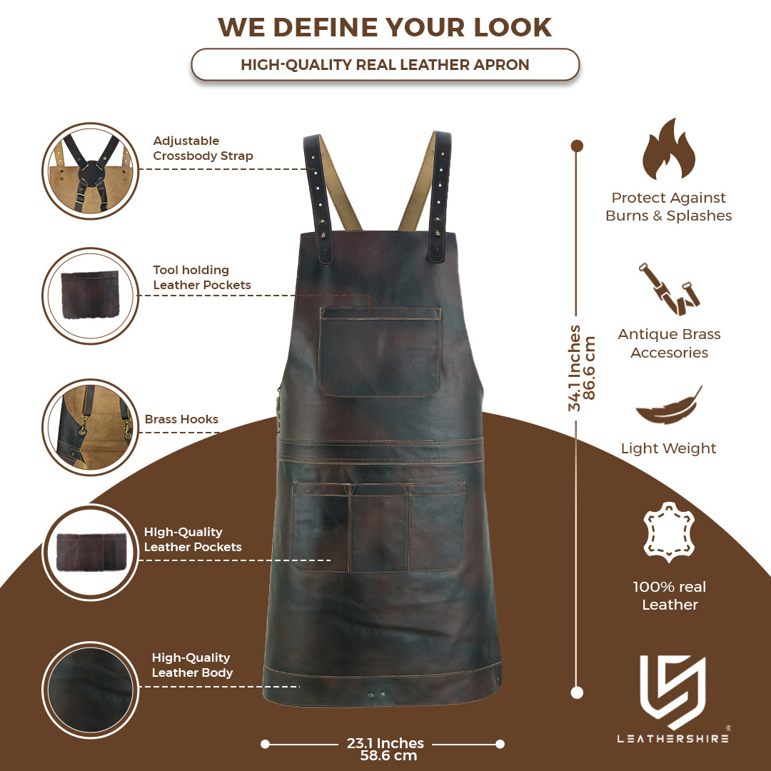 The Bedfordshire Dark Brown Full Grain Leather Crossbody Apron