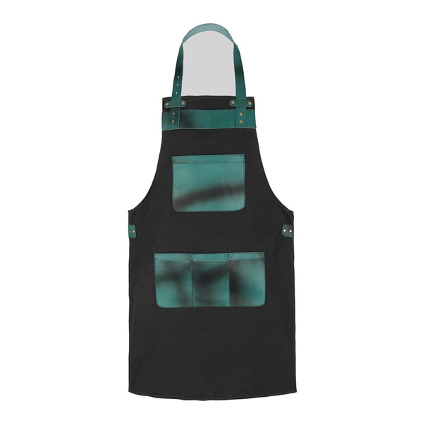 The Essex Full Grain Handmade Green Leather Pocket Canvas Apron
