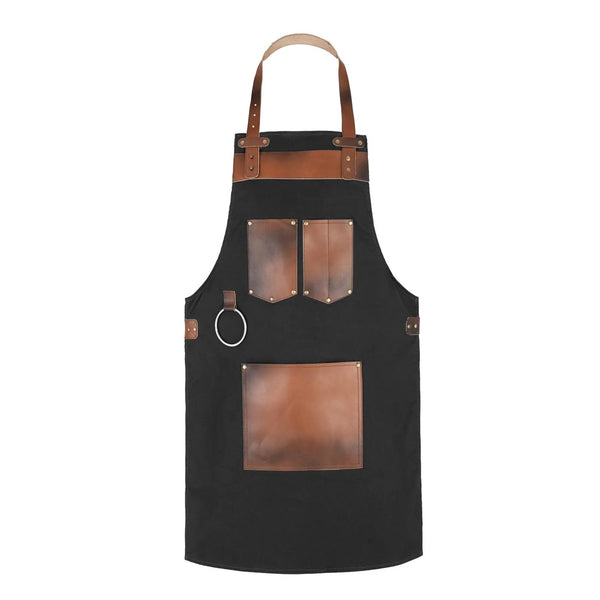 The Essex Full Grain Handmade Brown Leather Pocket Canvas Apron