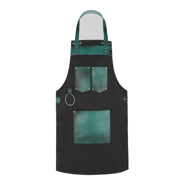 The Essex Full Grain Handmade Green Leather Pocket Canvas Apron