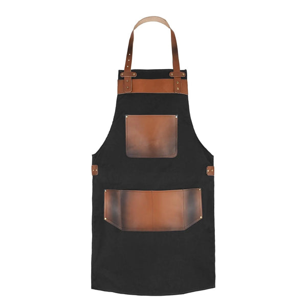 The Essex Full Grain Handmade Brown Leather Pocket Canvas Apron