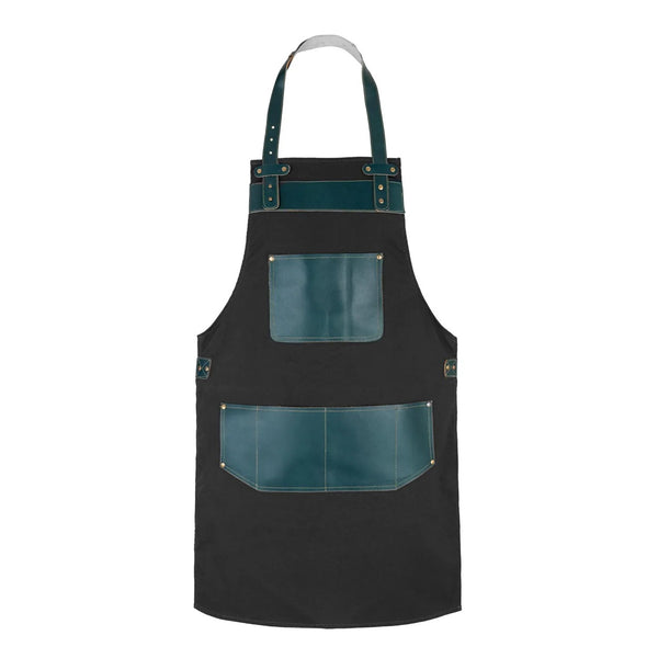 The Essex Full Grain Handmade Green Leather Pocket Canvas Apron