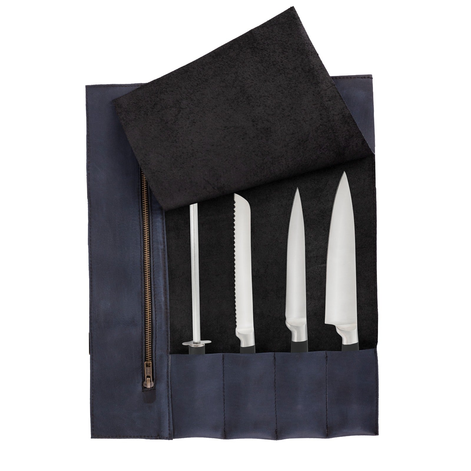 The Nottinghamshire Handmade Waxed Black Leather Chef Roll