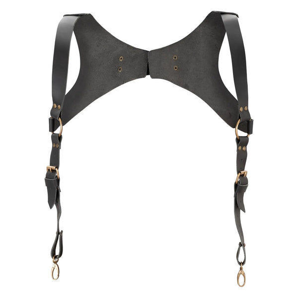 Full Grain Men's  Black Leather Suspenders Style A