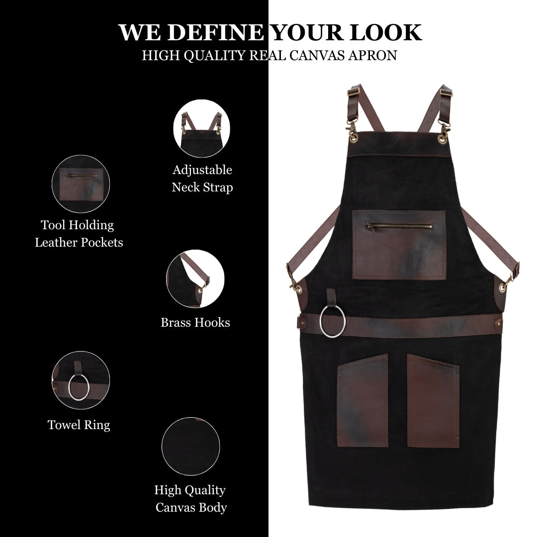 The City of London Canvas Apron with Zip Leather pocket – LEATHERSHIRE