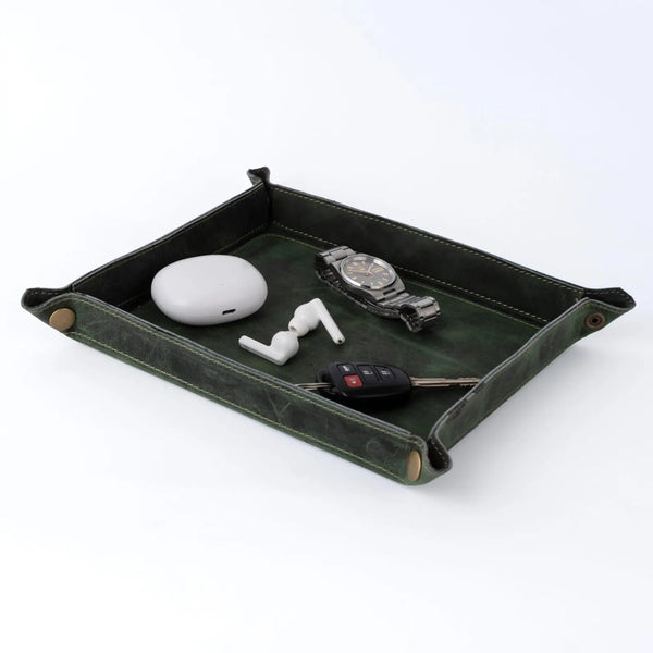 Handmade Full Grain Green crazy Horse Pull Up leather tray