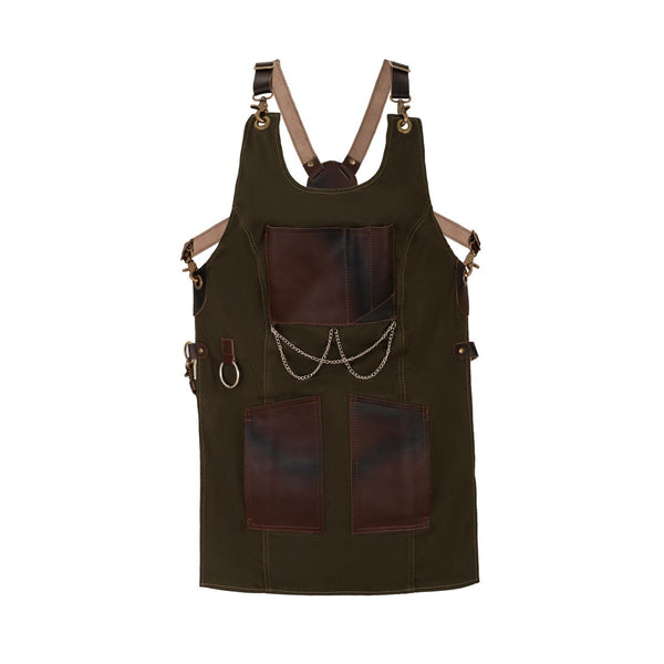 The Bedfordshire New Style Green Canvas and Leather Apron