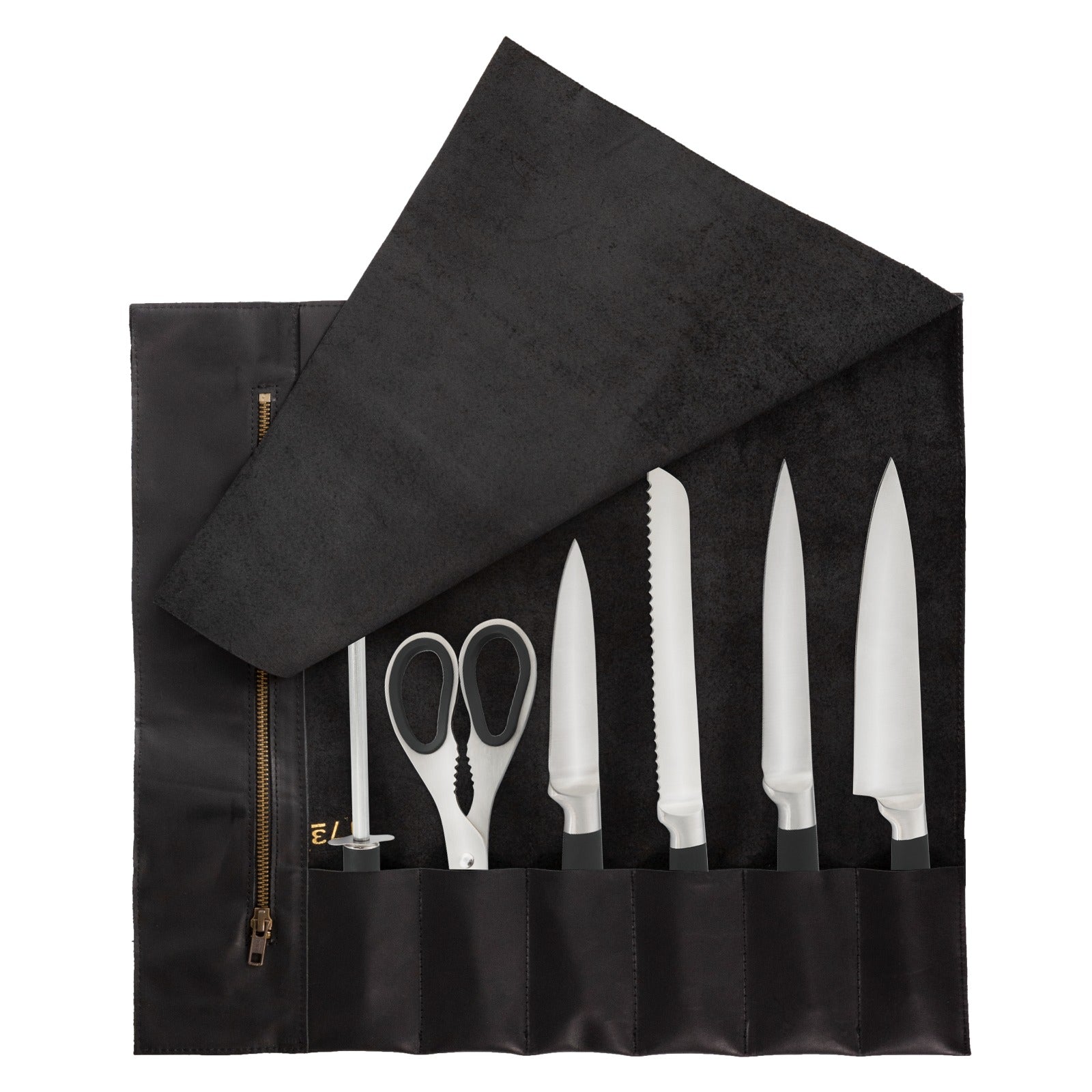 The Riding Full Grain Handmad Black Leather Knife Roll