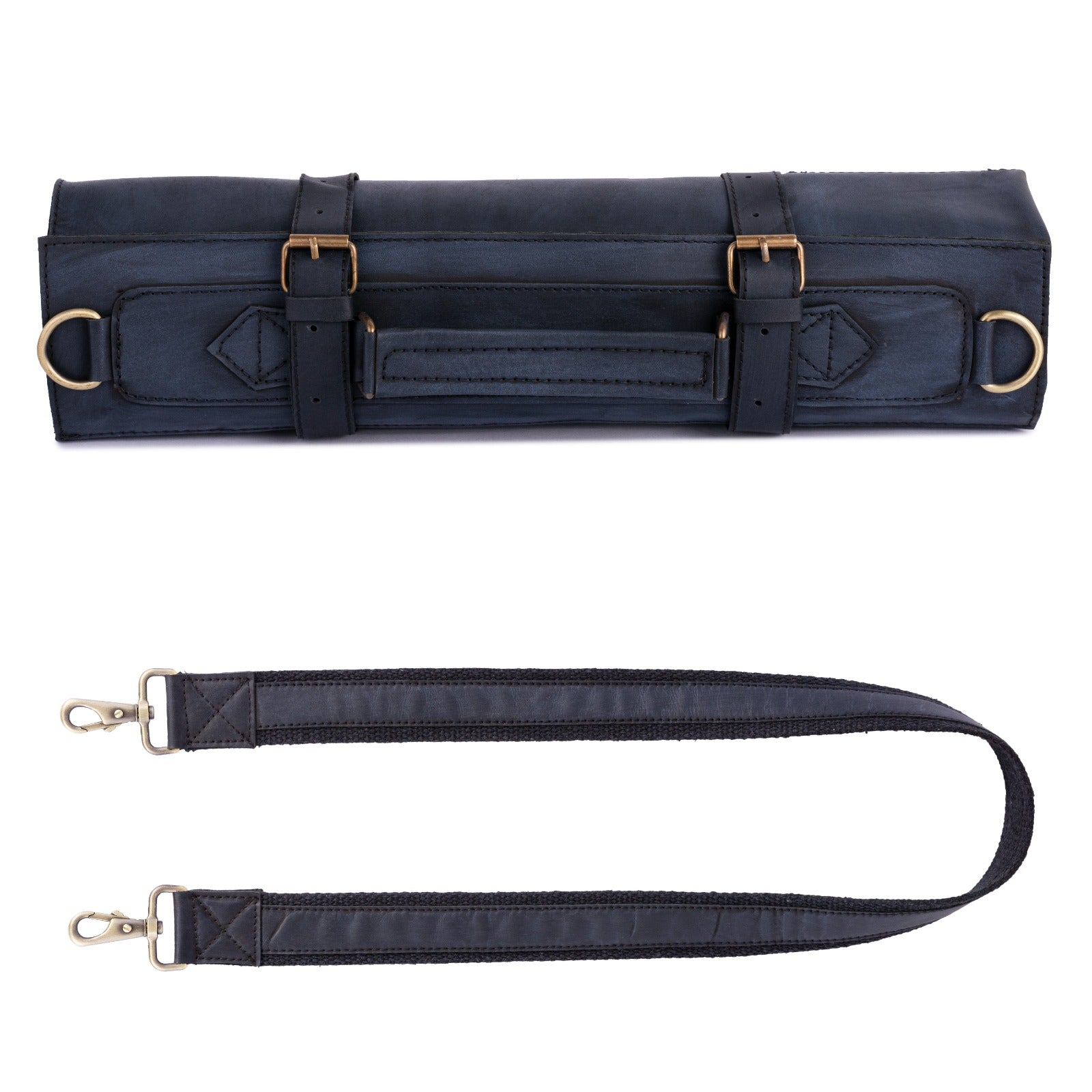 The Nottinghamshire Handmade Waxed Black Leather Chef Roll