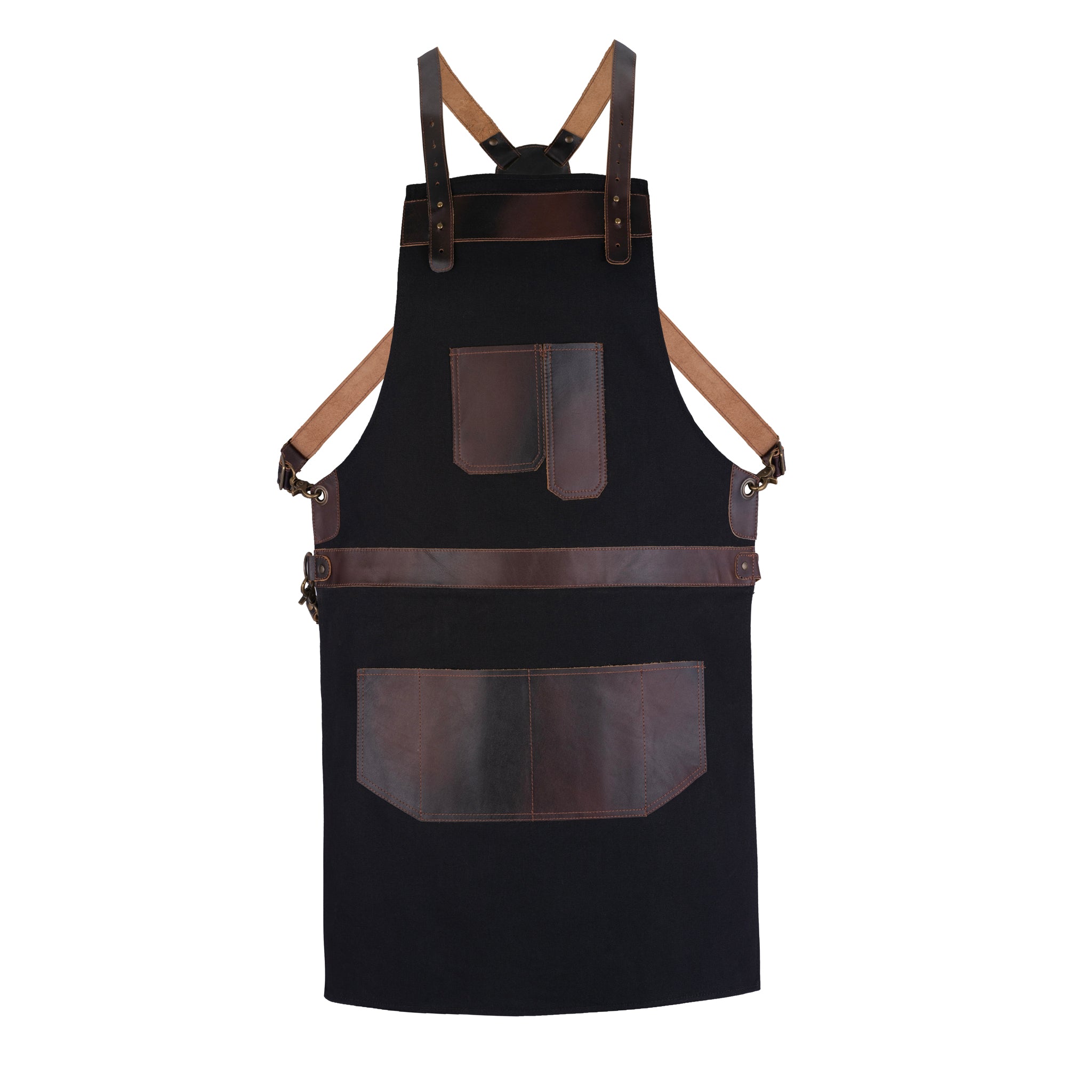 The Somerset Black Canvas With Brown Leather Pocket Crossbody Apron