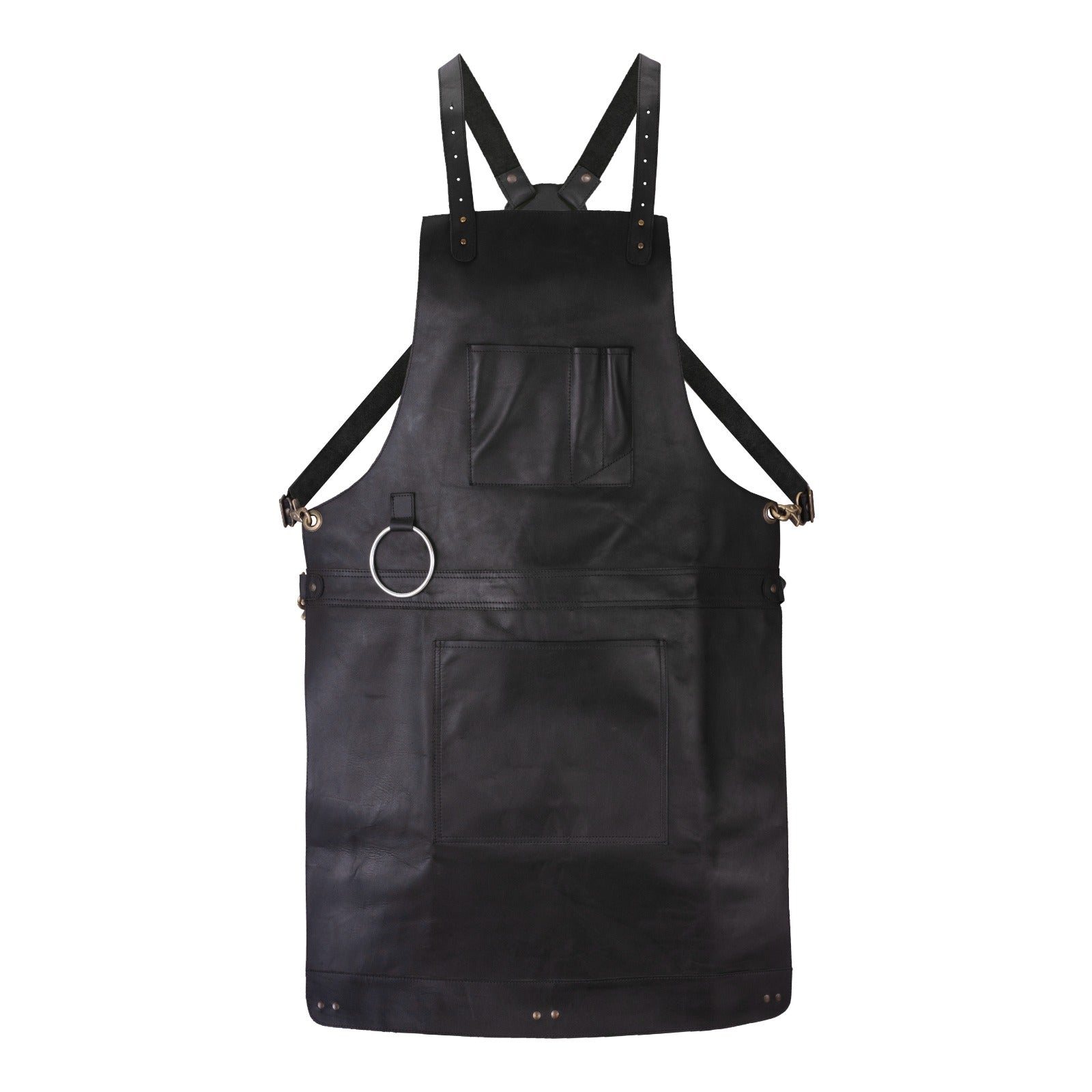 Chef Black Leather apron and Roll with Free Cap Gift Set