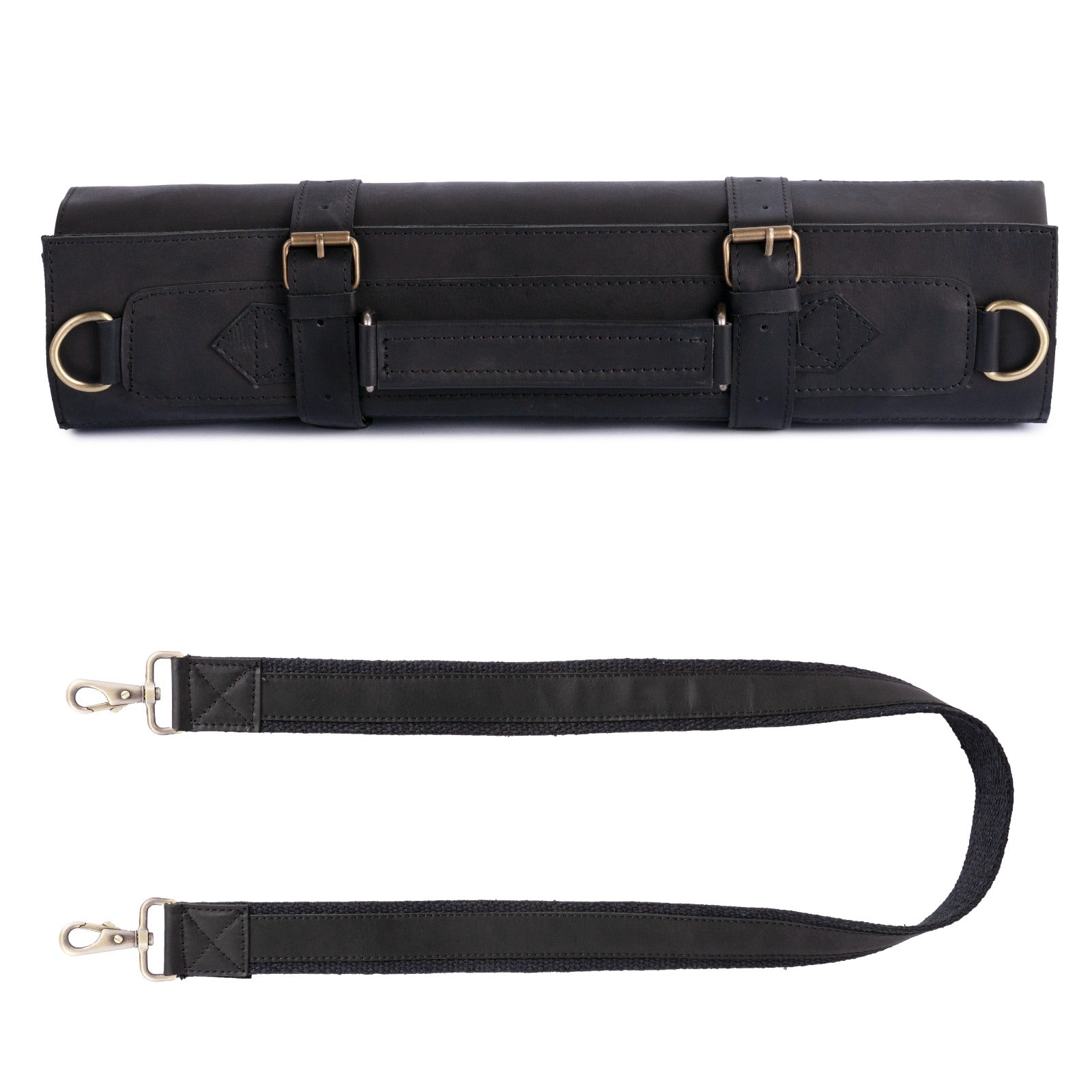 The Riding Full Grain Handmad Black Leather Knife Roll