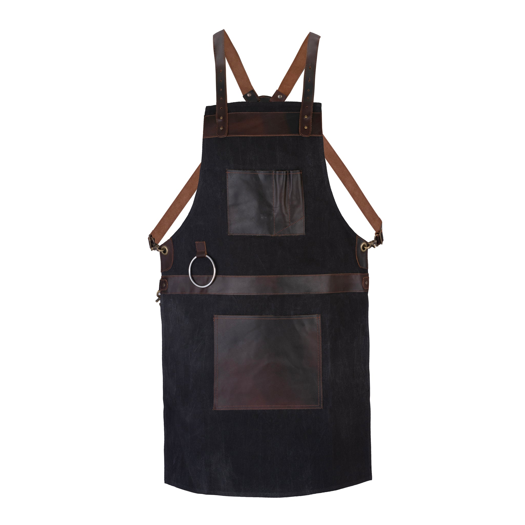 Blue Canvas Apron with real Leather pockets- Butcher Apron-BBQ Apron- shops Cook Apron