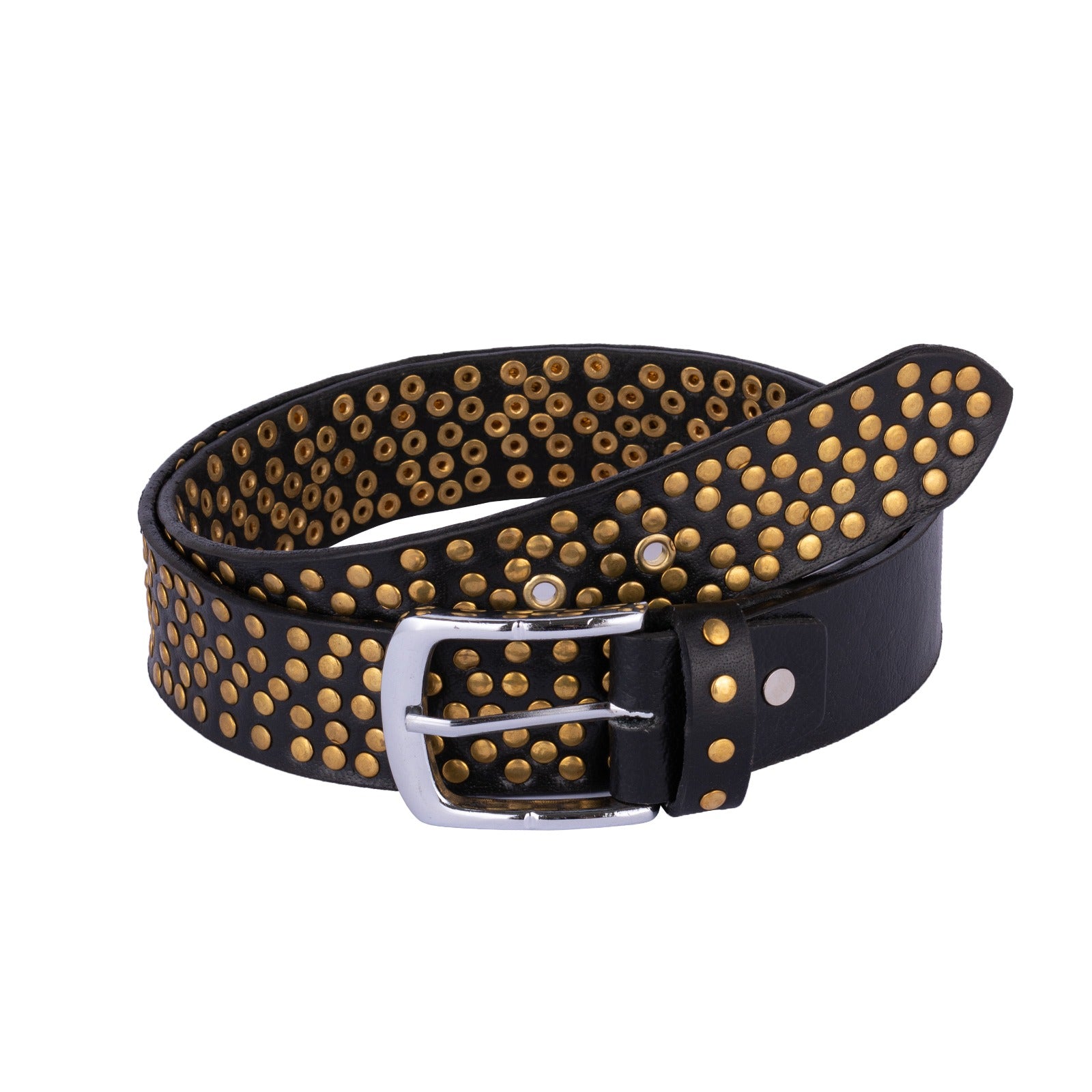 The Nottinghamshire Black rock 'n' roll Golden Handmade studded leather belt