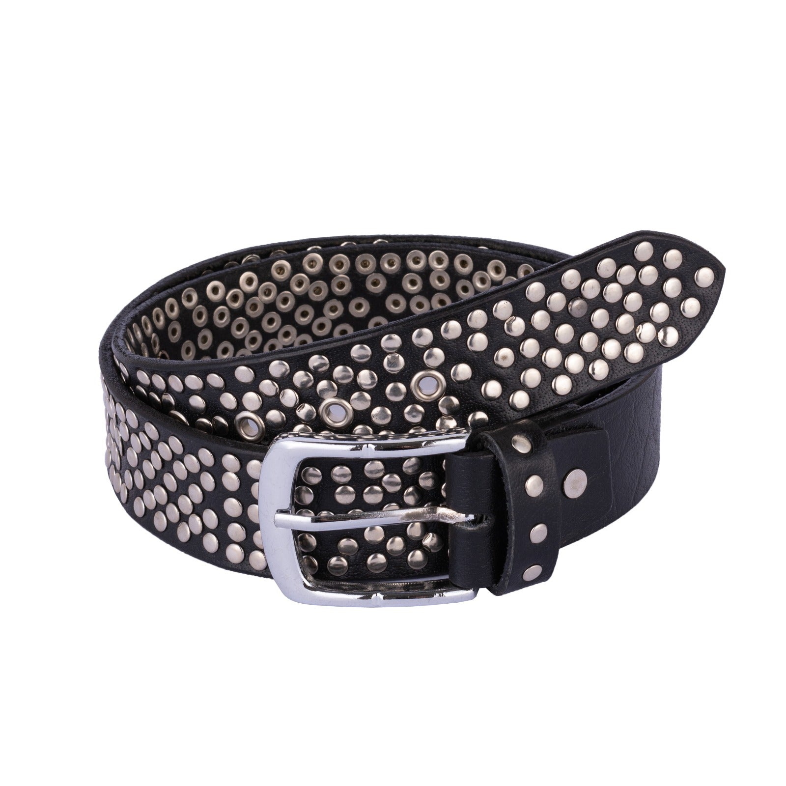 The Warwickshire Black rock 'n' roll Silver Handmade studded leather belt