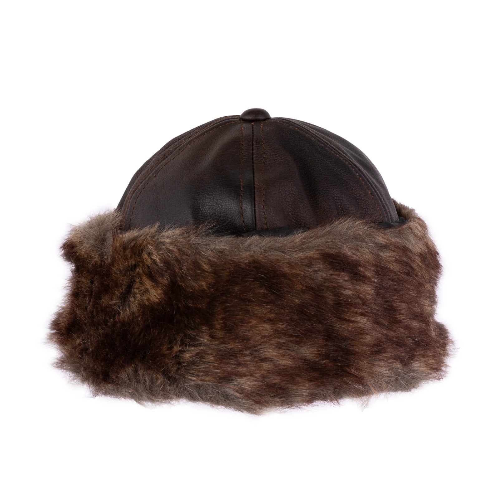 The Worcestershire Brown Leather Winter Beanie Goatskin Fur Hat