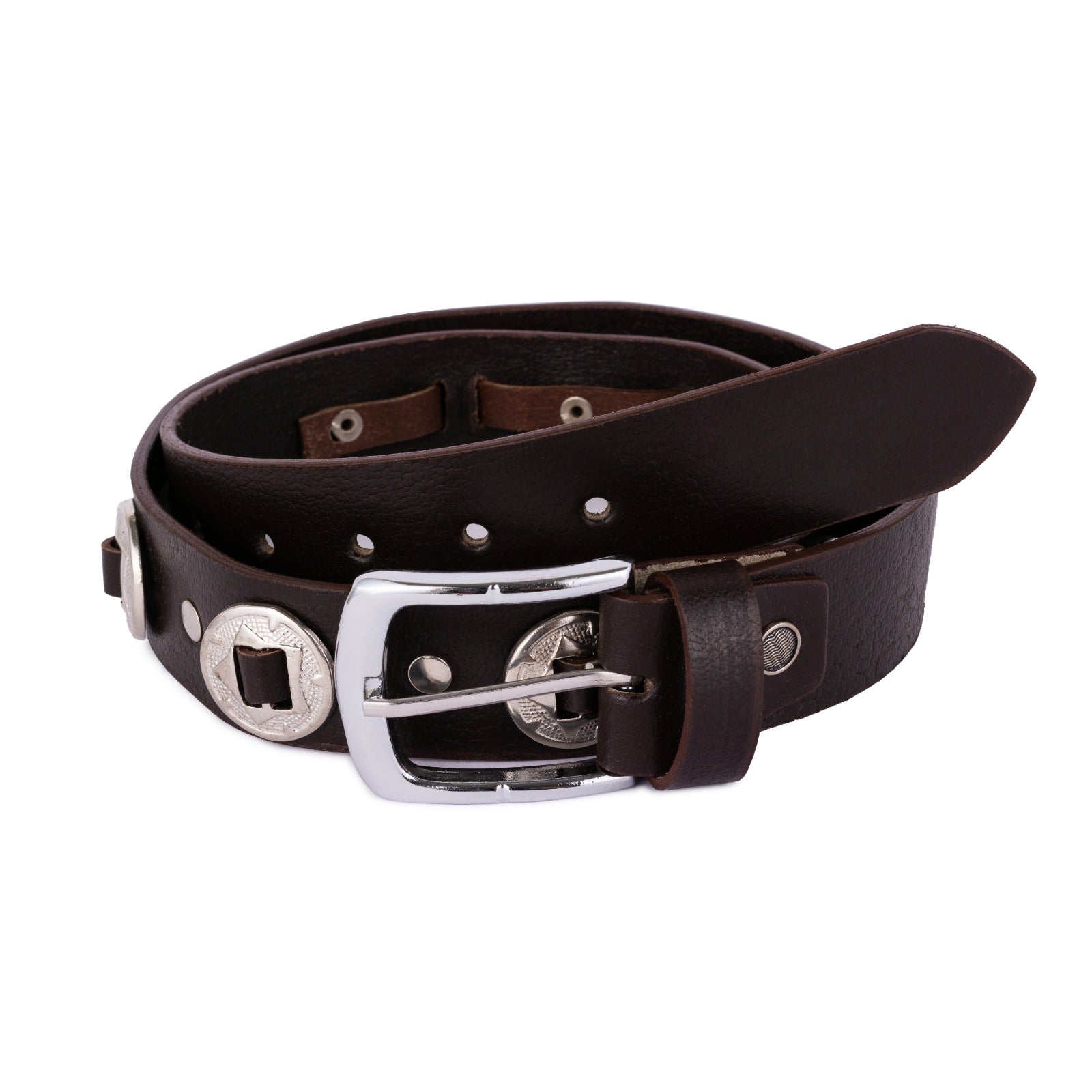 The Northamptonshire Brown handmade Concho leather belt