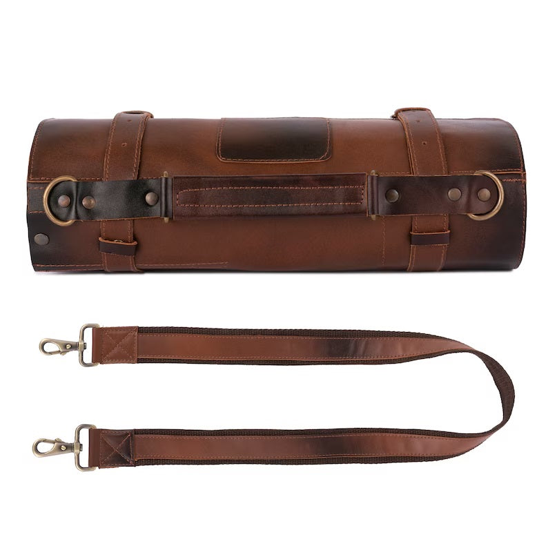 The Hertfordshire Full Grain Cognac Brown 10 Pocket Handmade Leather Knife Roll