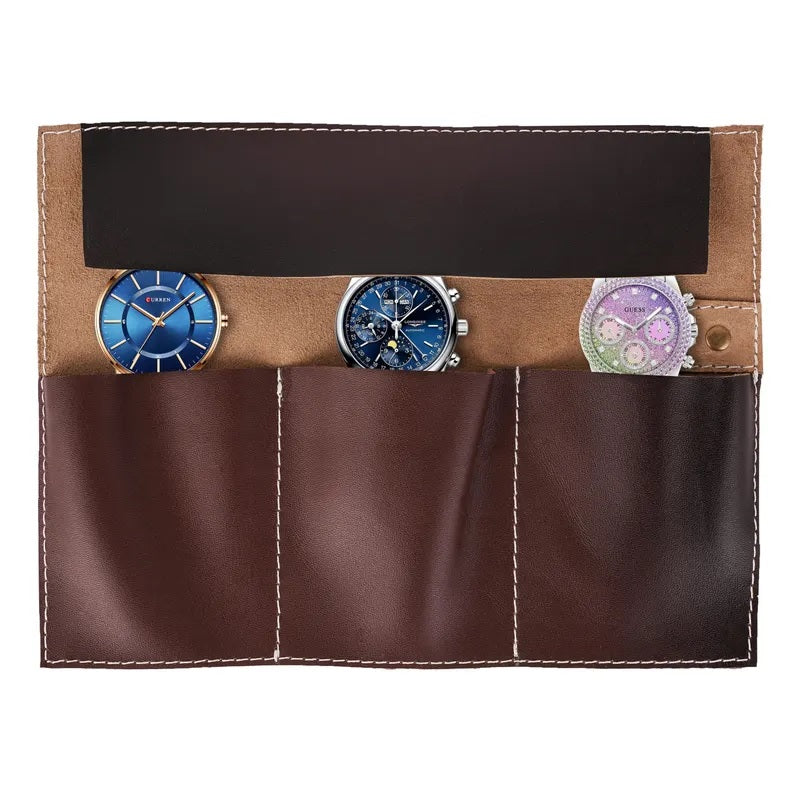 The Devon Leather Dark Brown Watch Roll for Travel & Storage Box