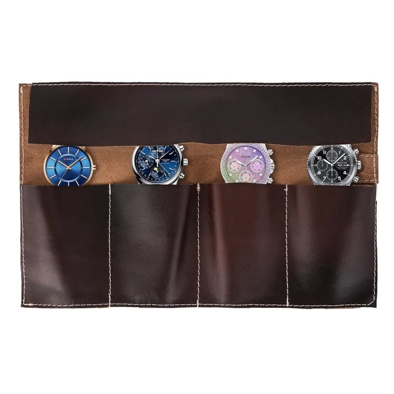 The Devon Leather Dark Brown Watch Roll for Travel & Storage Box