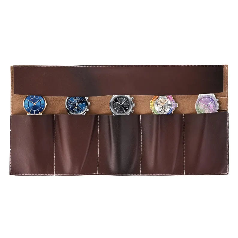 The Devon Leather Dark Brown Watch Roll for Travel & Storage Box