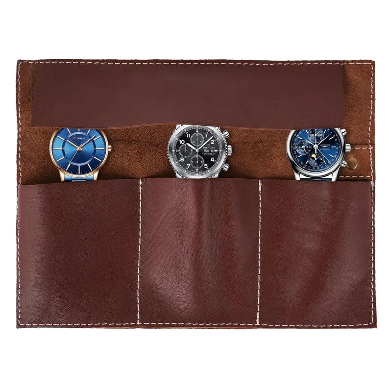 The Bristol Tan Brown Watch Roll for Travel & Storage Box