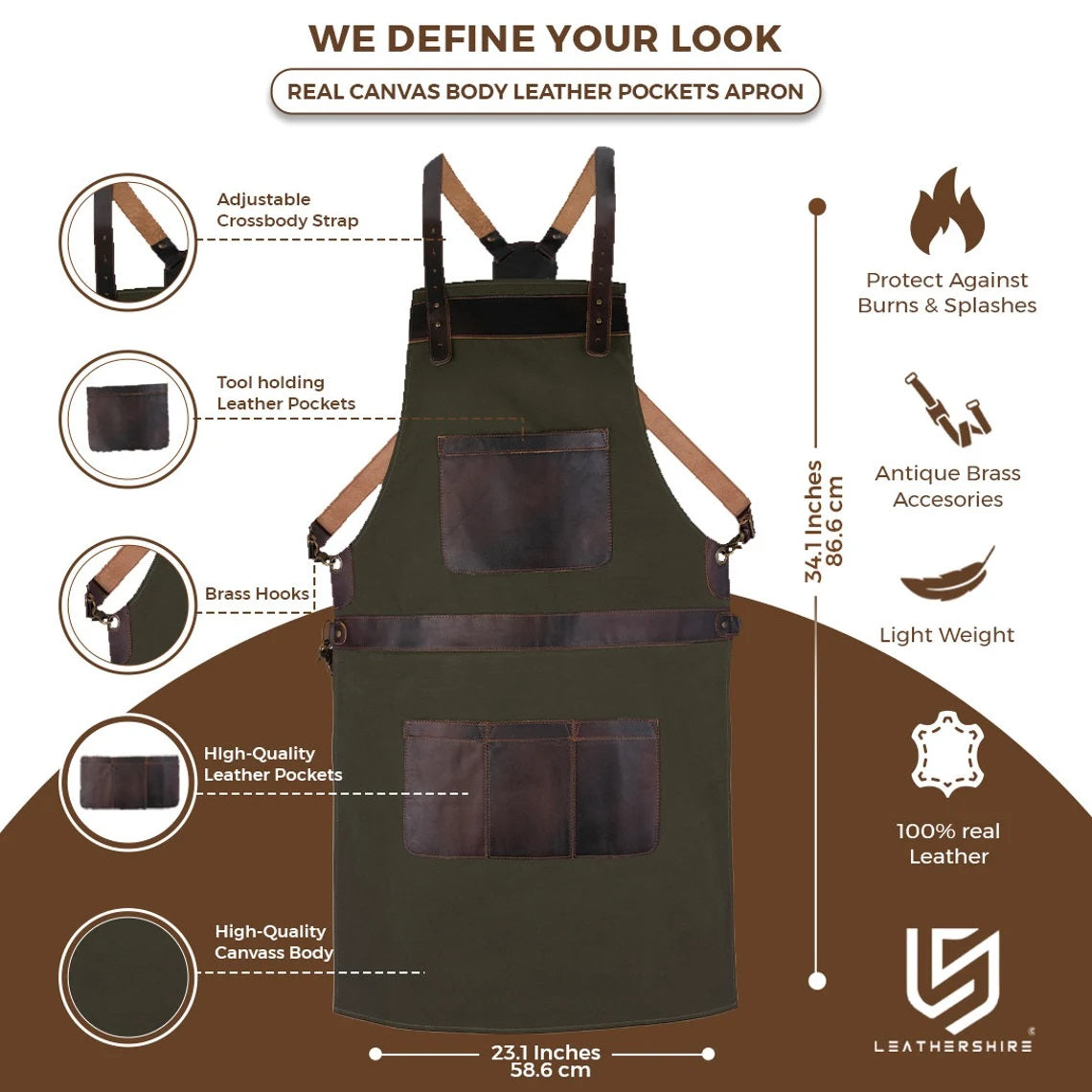 The Cambridgeshire Green Canvas Crossbody Apron