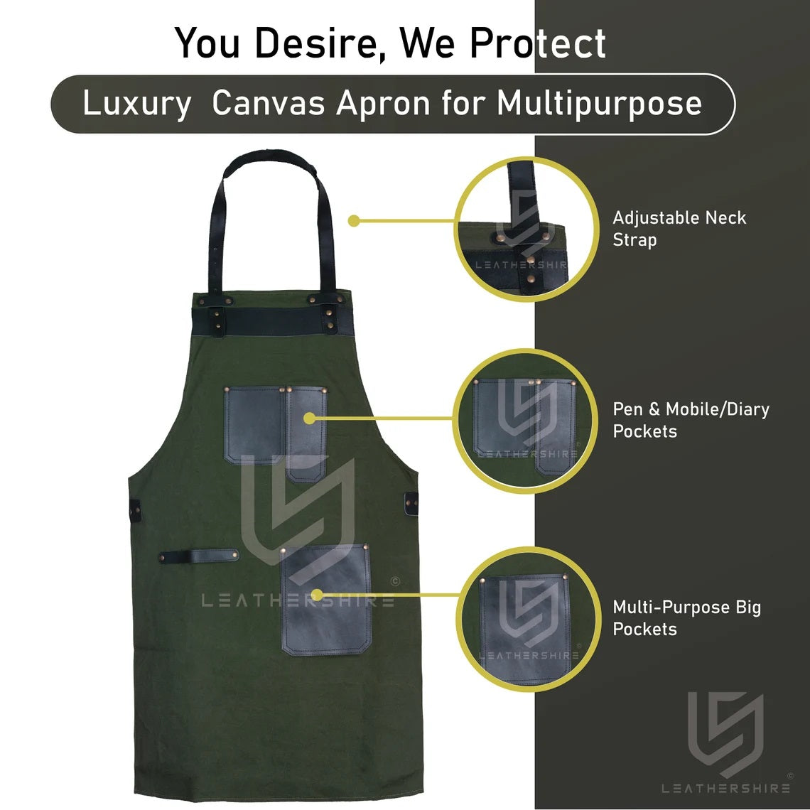 The Isle of Wight Olive Green Canvas Bib Apron