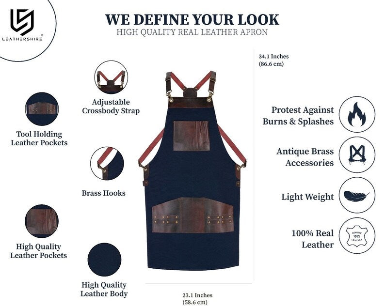 The Bedfordshire Canvas Apron with Leather pockets