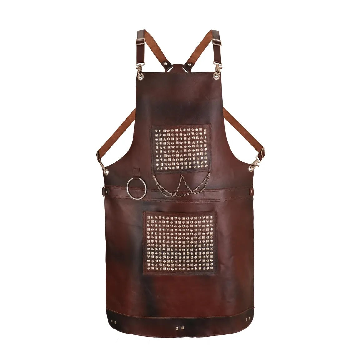 The Berkshire Brown Leather Handmade studded bonded Apron Bartender Apron