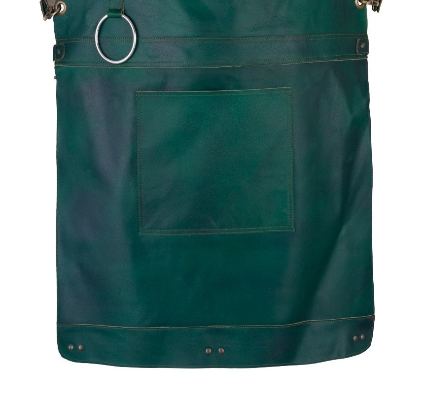 Chef Green Leather apron and Roll with Free Wine Bag Gift Set